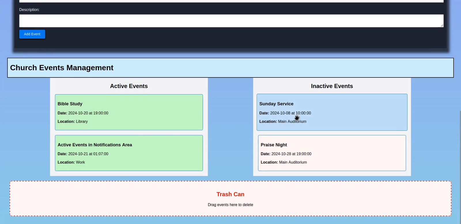 A custom drag and drop event manager
