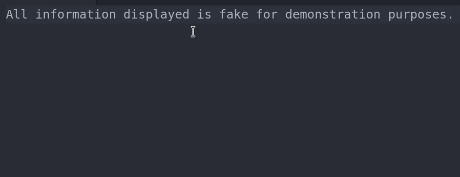 All information is fake for demonstration purposes.